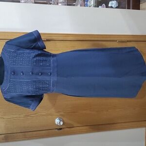 Vintage Sarah Elizabeth embroidered short sleeve navy dress